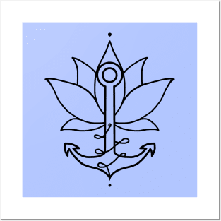 Anchor with Lotus flower Posters and Art